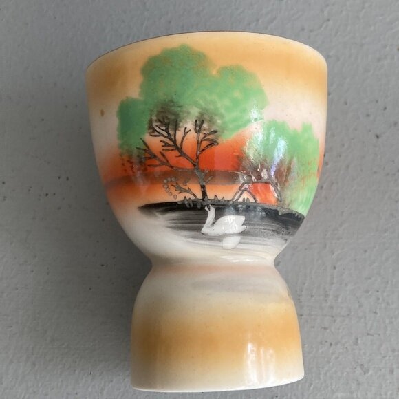 Vintage Asian Sunset Egg Cup Ombré Hand Painted Porcelain - Picture 1 of 10